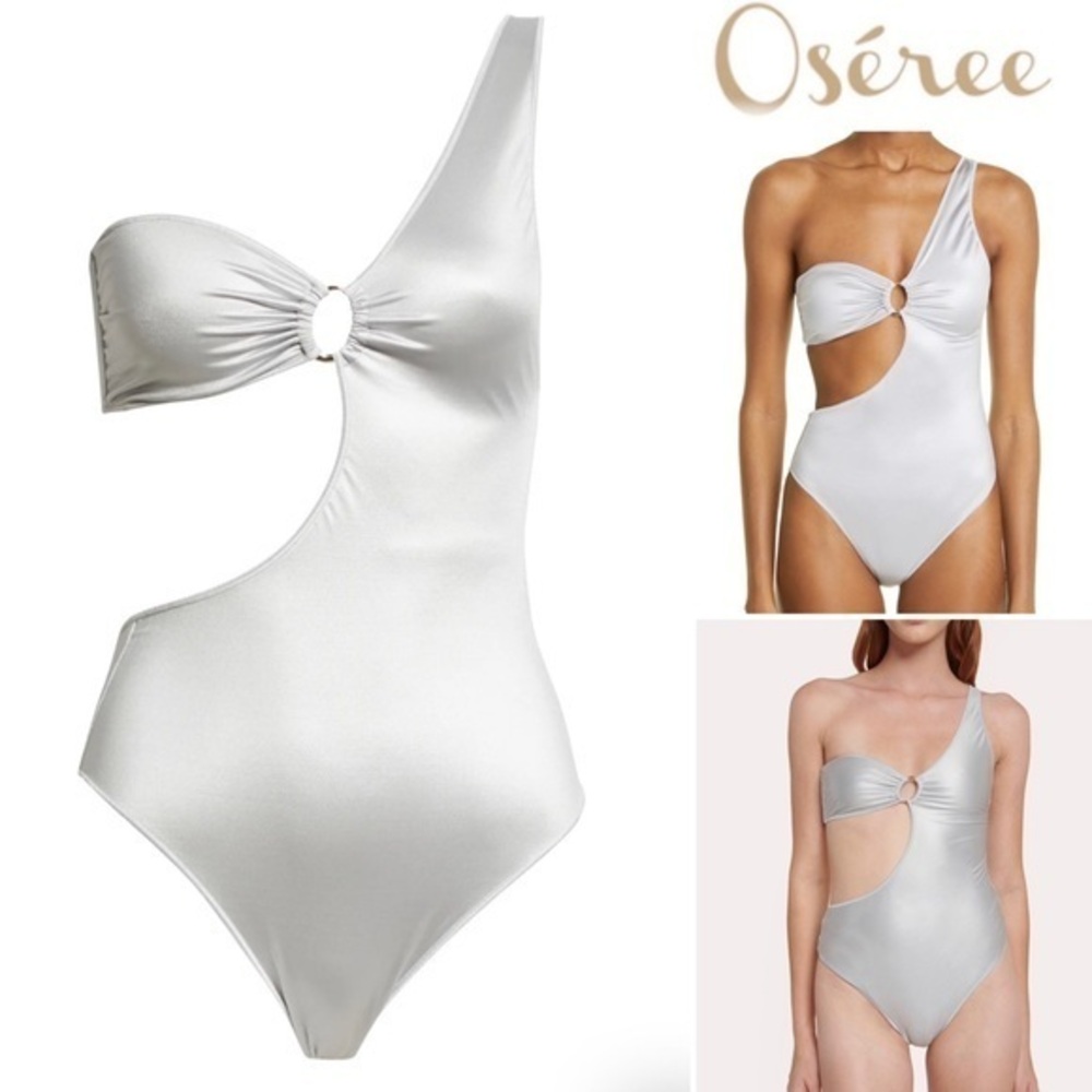 OSÉREE Glow one-shoulder swimsuit in Silver sz M 280$